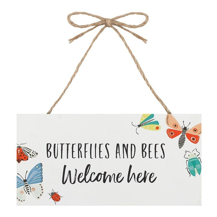 Bees and Butterflies Welcome Here Hanging Garden Sign - The Gift Cabin UK