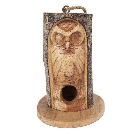 Pine Wood Closed Eye Owl Bird House - The Gift Cabin UK