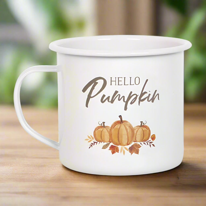 Hello Pumpkin Enamel Mug - The Gift Cabin UK