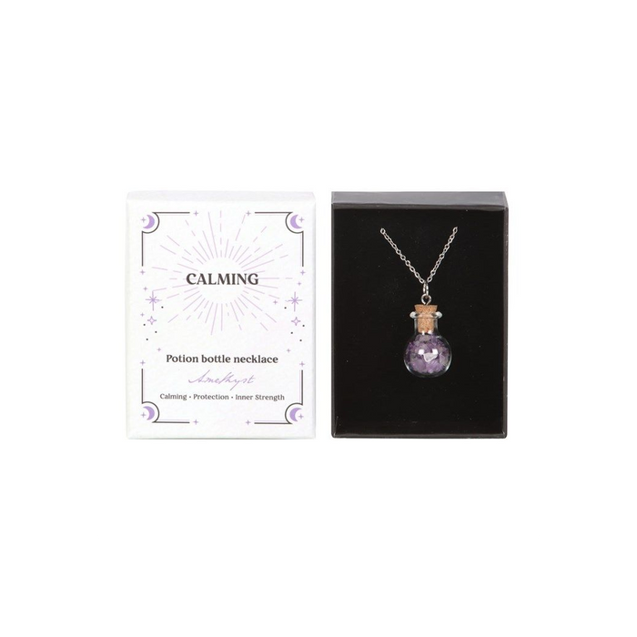 Calming Amethyst Crystal Chip Potion Bottle Necklace - The Gift Cabin UK