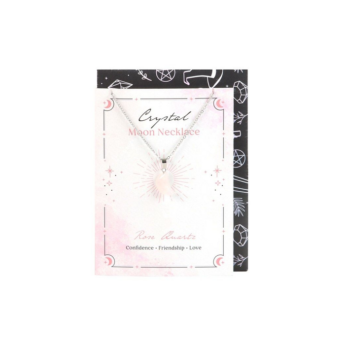 Rose Quartz Crystal Moon Necklace on Greeting Card - The Gift Cabin UK