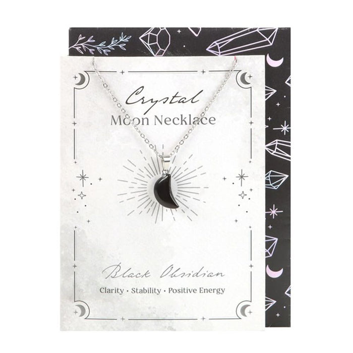 Black Obsidian Crystal Moon Necklace on Greeting Card - The Gift Cabin UK