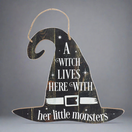 A Witch Lives Here Hanging MDF Sign - The Gift Cabin UK