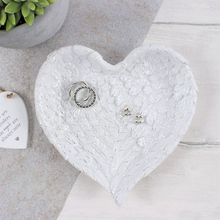 Glitter Heart Shaped Angel Wing Trinket Dish - The Gift Cabin UK