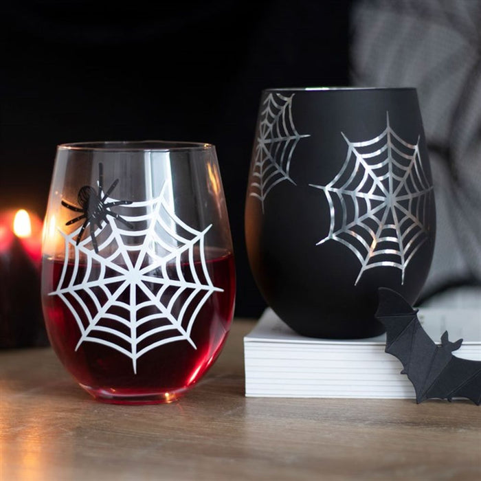 Set of 2 Spider and Web Stemless Wine Glasses - The Gift Cabin UK