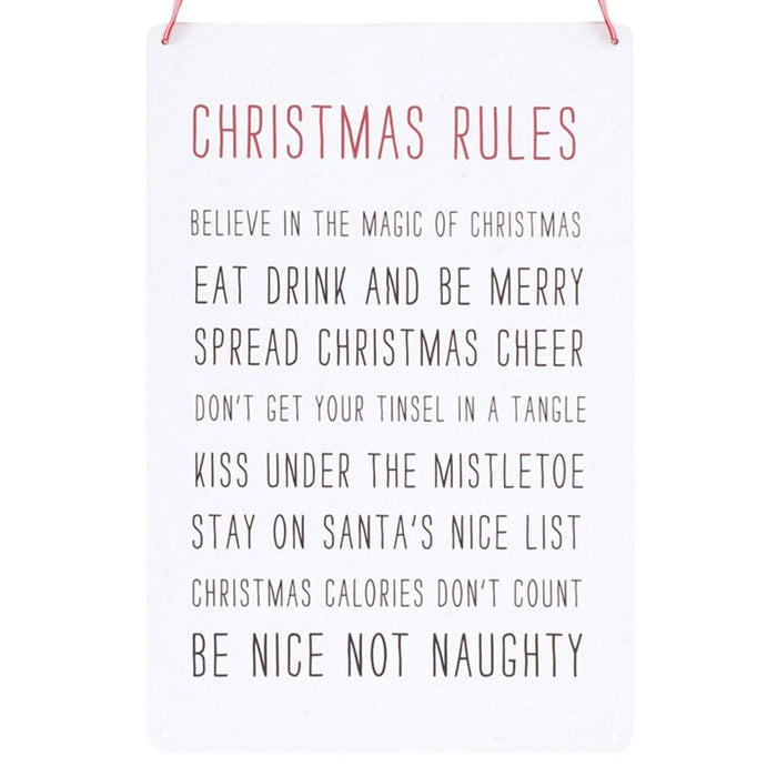 30cm Christmas Rules Metal Hanging Sign - The Gift Cabin UK