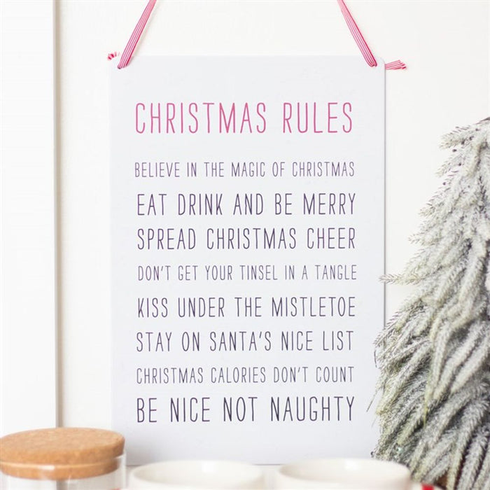 30cm Christmas Rules Metal Hanging Sign - The Gift Cabin UK