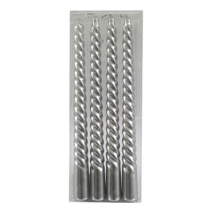 Set of 4 Silver Twist Taper Candles - The Gift Cabin UK