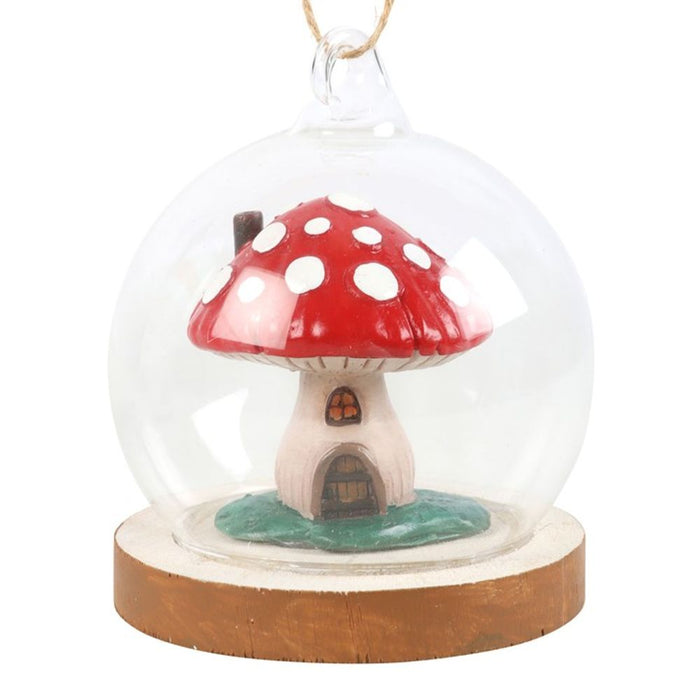 Mushroom House Glass Dome Hanging Decoration - The Gift Cabin UK