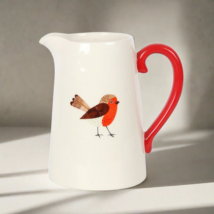 17cm Winter Robin Ceramic Flower Jug - The Gift Cabin UK