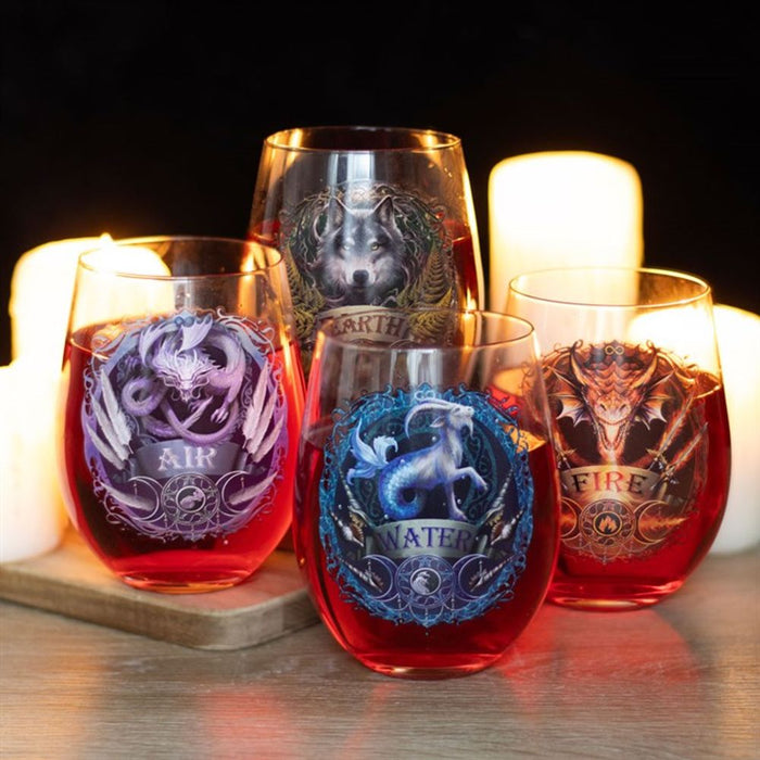 Set of 4 Elemental Stemless Wine Glasses by Anne Stokes - The Gift Cabin UK