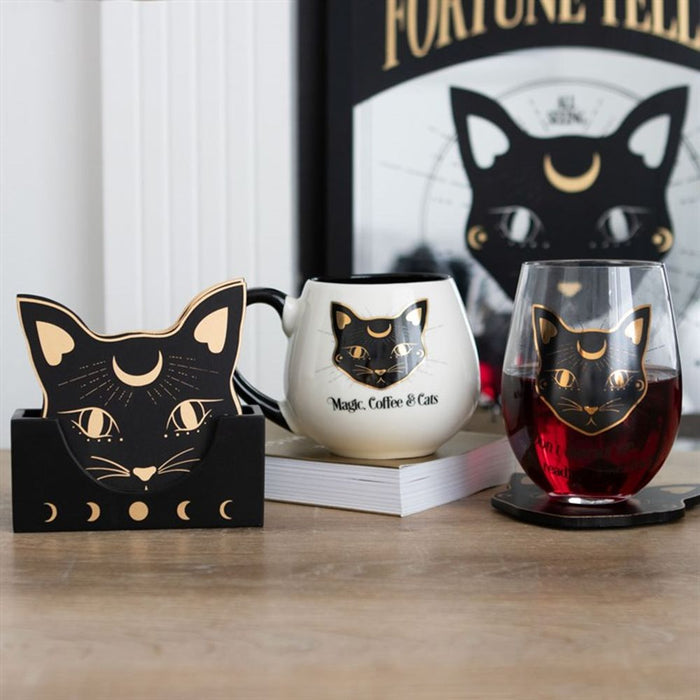 Mystic Mog Cat Face Coaster Set - The Gift Cabin UK