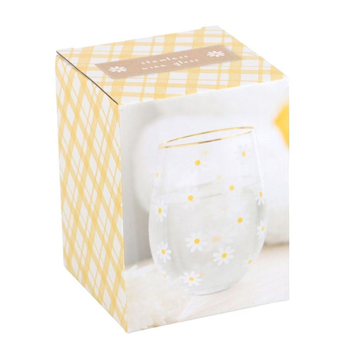 All Over Daisy Print Stemless Wine Glass - The Gift Cabin UK