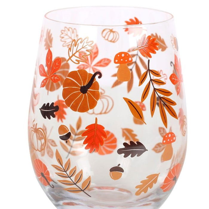 Autumn Leaves and Pumpkins Stemless Glass - The Gift Cabin UK