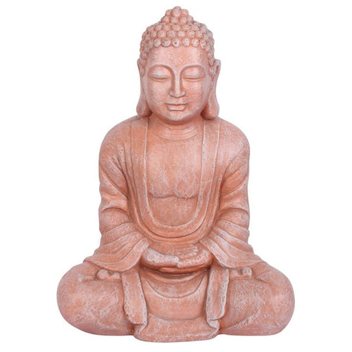 Terracotta Effect 58cm Hands In Lap Sitting Garden Buddha - The Gift Cabin UK