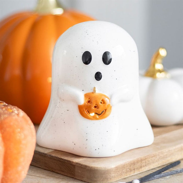 Ghost Shaped Tealight Candle Holder with Pumpkin - The Gift Cabin UK