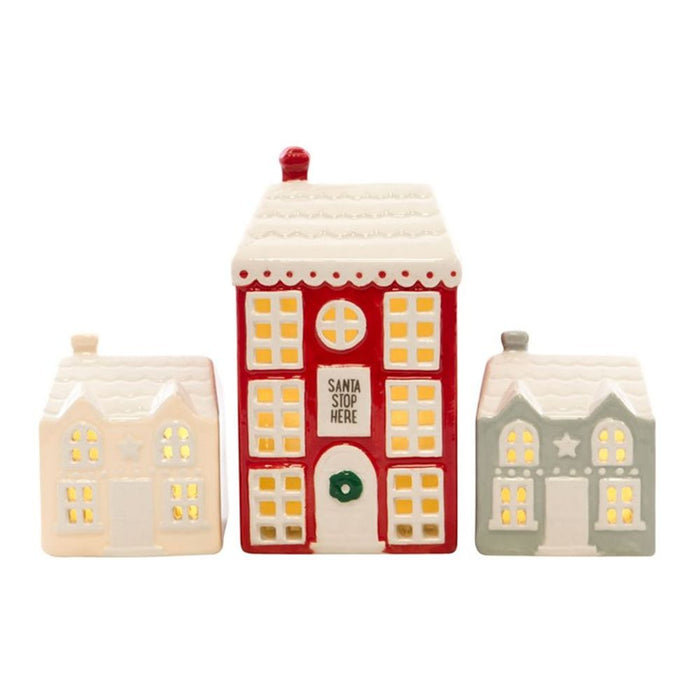 Set of 3 Light Up LED Christmas Houses - The Gift Cabin UK