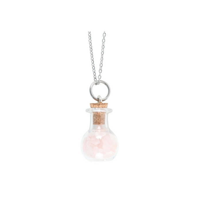 Love Rose Quartz Crystal Chip Potion Bottle Necklace - The Gift Cabin UK