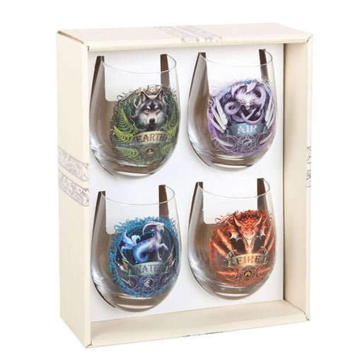 Set of 4 Elemental Stemless Wine Glasses by Anne Stokes - The Gift Cabin UK