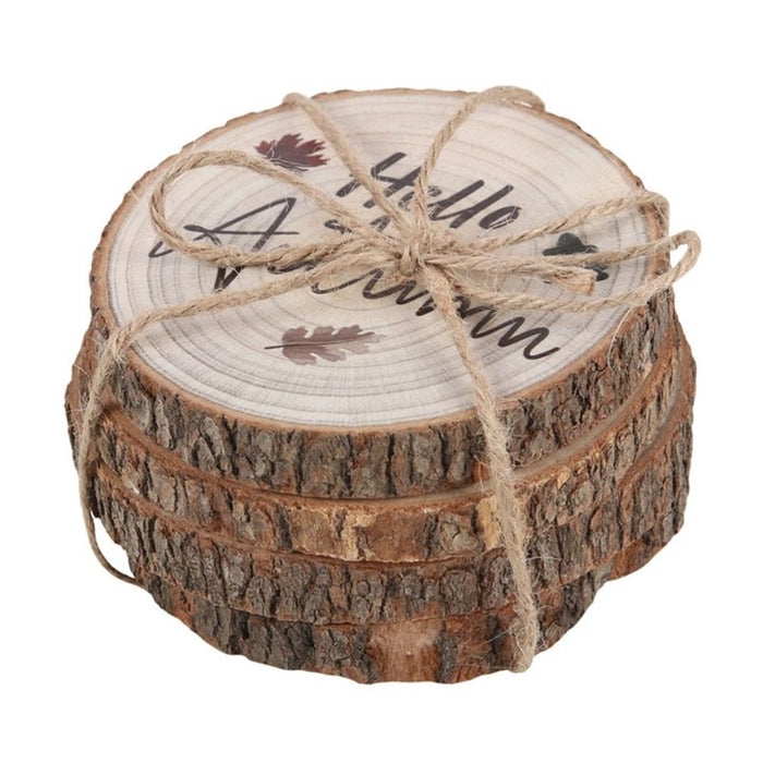 Hello Autumn Wood Slice Coaster Set - The Gift Cabin UK