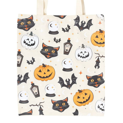 Spooky Cat and Pumpkin Print Polycotton Tote Bag - The Gift Cabin UK