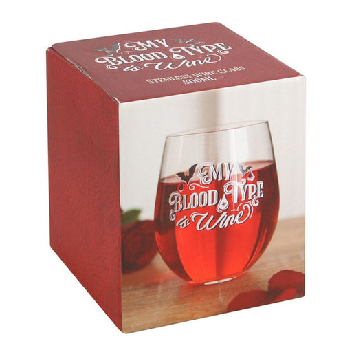 My Blood Type is Wine Stemless Wine Glass - The Gift Cabin UK