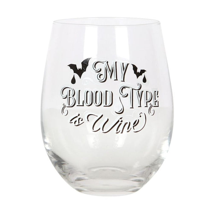 My Blood Type is Wine Stemless Wine Glass - The Gift Cabin UK