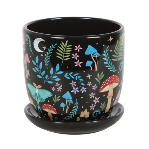 Dark Forest Print Ceramic Plant Pot with Saucer - The Gift Cabin UK