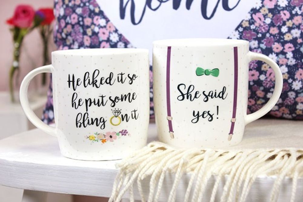 Set of 2 She Said Yes Mugs - The Gift Cabin UK