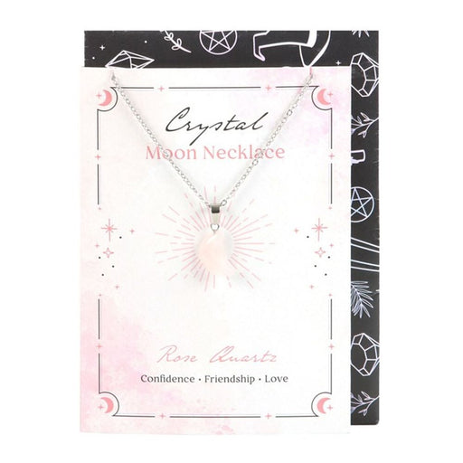 Rose Quartz Crystal Moon Necklace on Greeting Card - The Gift Cabin UK