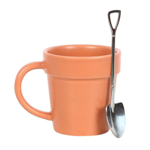 Plain Plant Pot Ceramic Mug and Shovel Spoon - The Gift Cabin UK