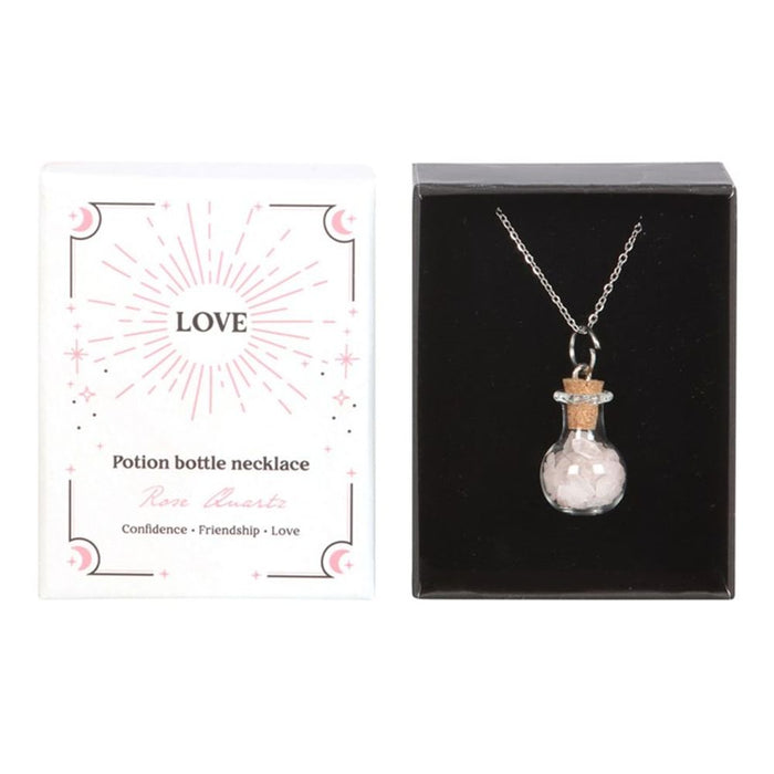 Love Rose Quartz Crystal Chip Potion Bottle Necklace - The Gift Cabin UK