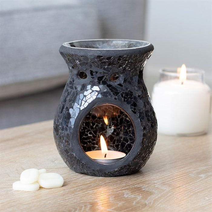 Small Black Crackle Glass Oil Burner - The Gift Cabin UK