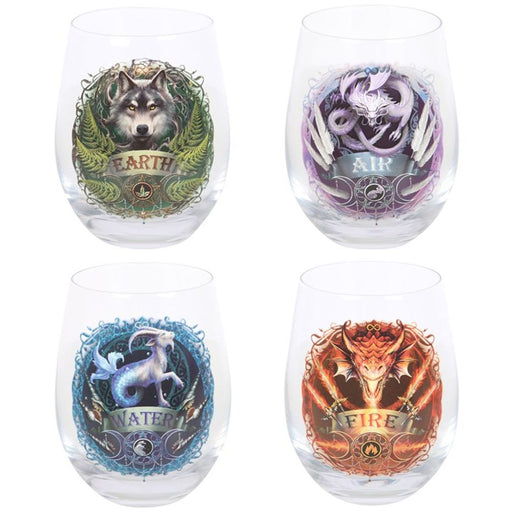 Set of 4 Elemental Stemless Wine Glasses by Anne Stokes - The Gift Cabin UK