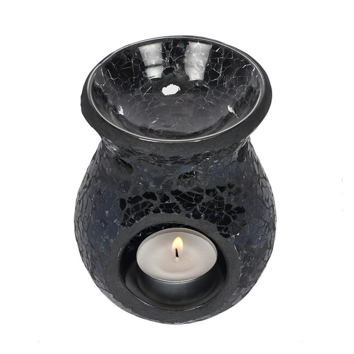 Small Black Crackle Glass Oil Burner - The Gift Cabin UK