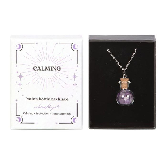 Calming Amethyst Crystal Chip Potion Bottle Necklace - The Gift Cabin UK