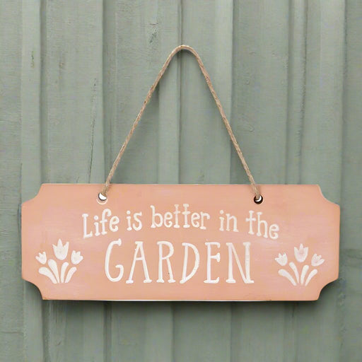 Life Is Better In The Garden Terracotta Hanging Sign - The Gift Cabin UK