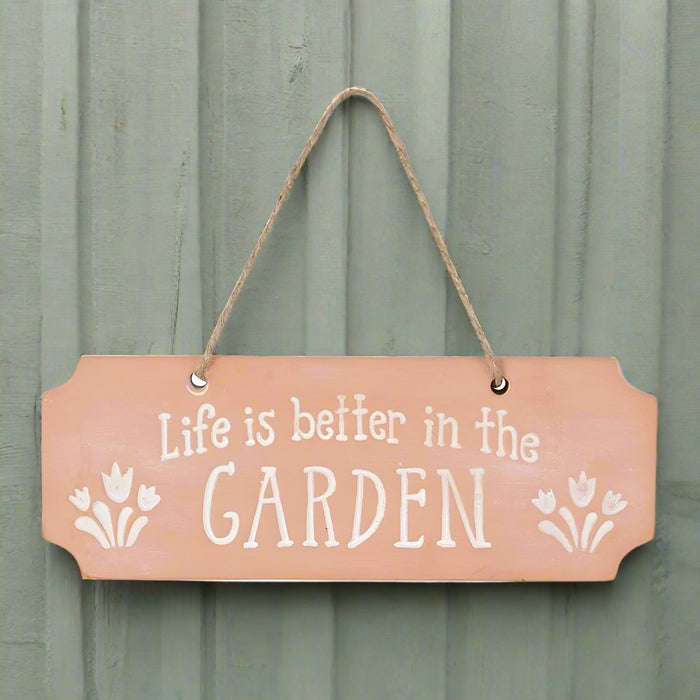 Life Is Better In The Garden Terracotta Hanging Sign - The Gift Cabin UK