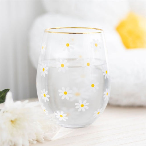 All Over Daisy Print Stemless Wine Glass - The Gift Cabin UK