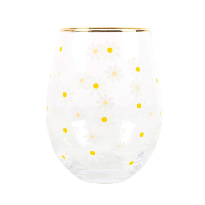 All Over Daisy Print Stemless Wine Glass - The Gift Cabin UK