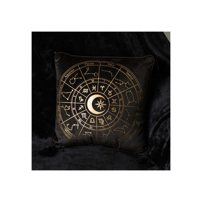 35cm Square Black Astrology Wheel Cushion - The Gift Cabin UK