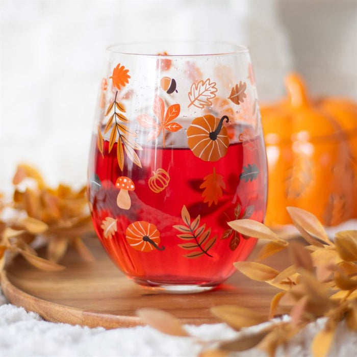 Autumn Leaves and Pumpkins Stemless Glass - The Gift Cabin UK