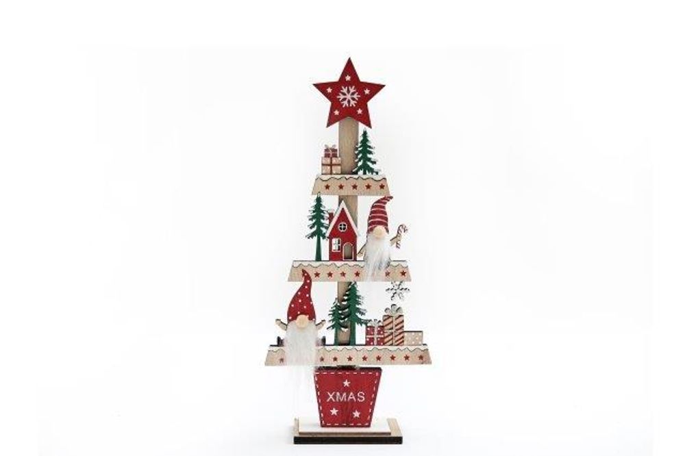 29.5cm Wooden Gonk Tree Standing Decoration - The Gift Cabin UK