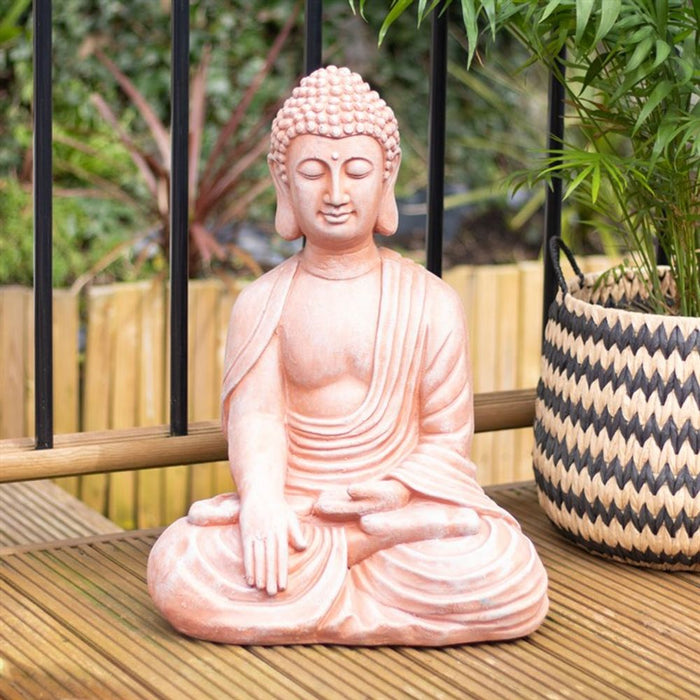 Terracotta Effect 52cm Sitting Garden Buddha - The Gift Cabin UK