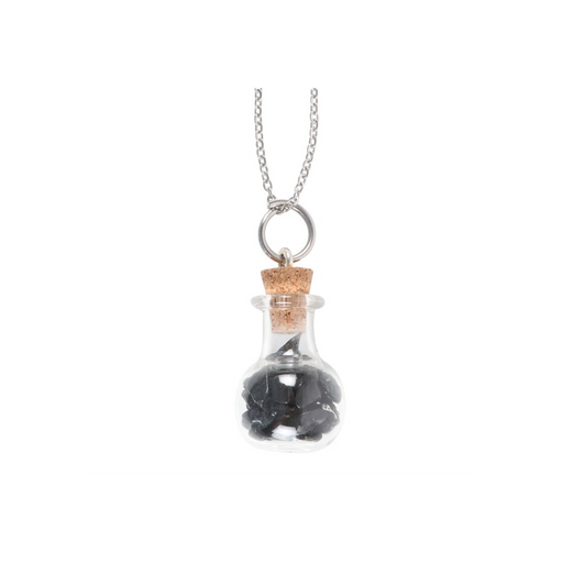 Protection Black Obsidian Crystal Chip Potion Bottle Necklace - The Gift Cabin UK