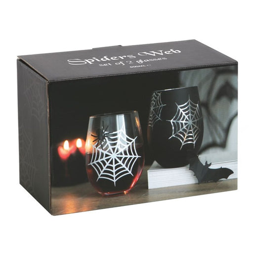 Set of 2 Spider and Web Stemless Wine Glasses - The Gift Cabin UK