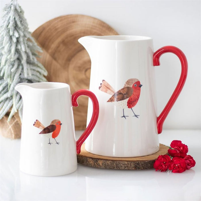 17cm Winter Robin Ceramic Flower Jug - The Gift Cabin UK